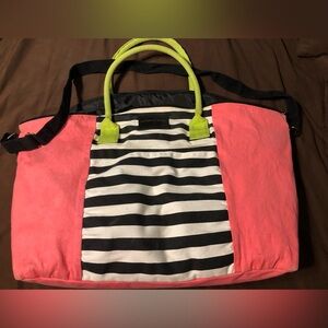 SOLD Victoria Secret Pink and Black Striped Weekender and Make Up Bag with strap